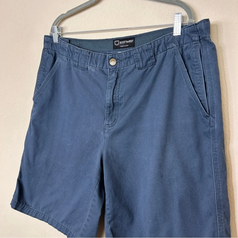 Scottevest TEC Shorts Mens 38 Beige Chino Hidden Cargo Pockets Travel Navy